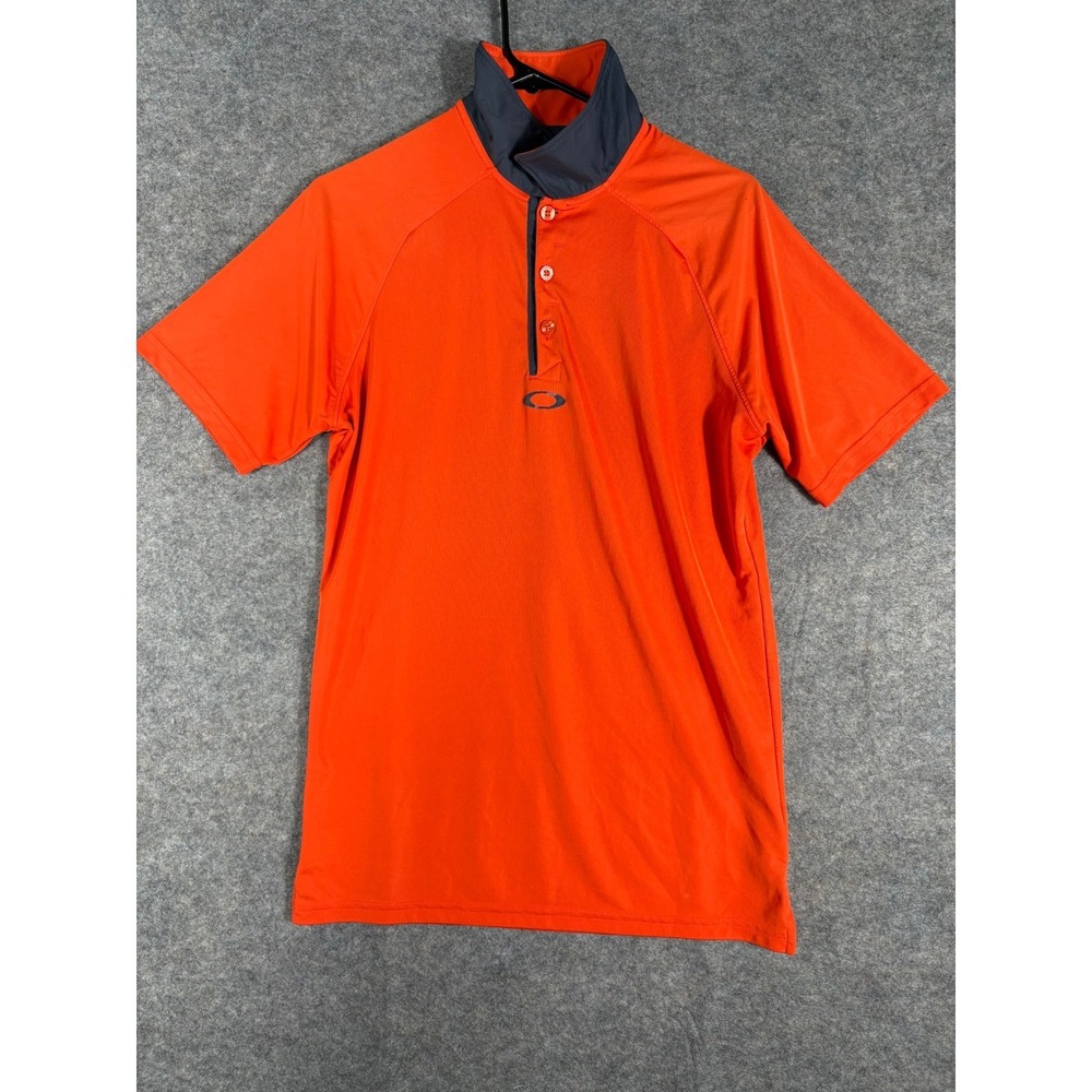 Oakley Mens Polo Shirt Small S Orange Gray Golf Athletic‎ Button Up